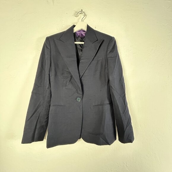 Ralph Lauren Purple Label Womens Blazer 4 100% Silk Navy Career Made In USA - Picture 1 of 10